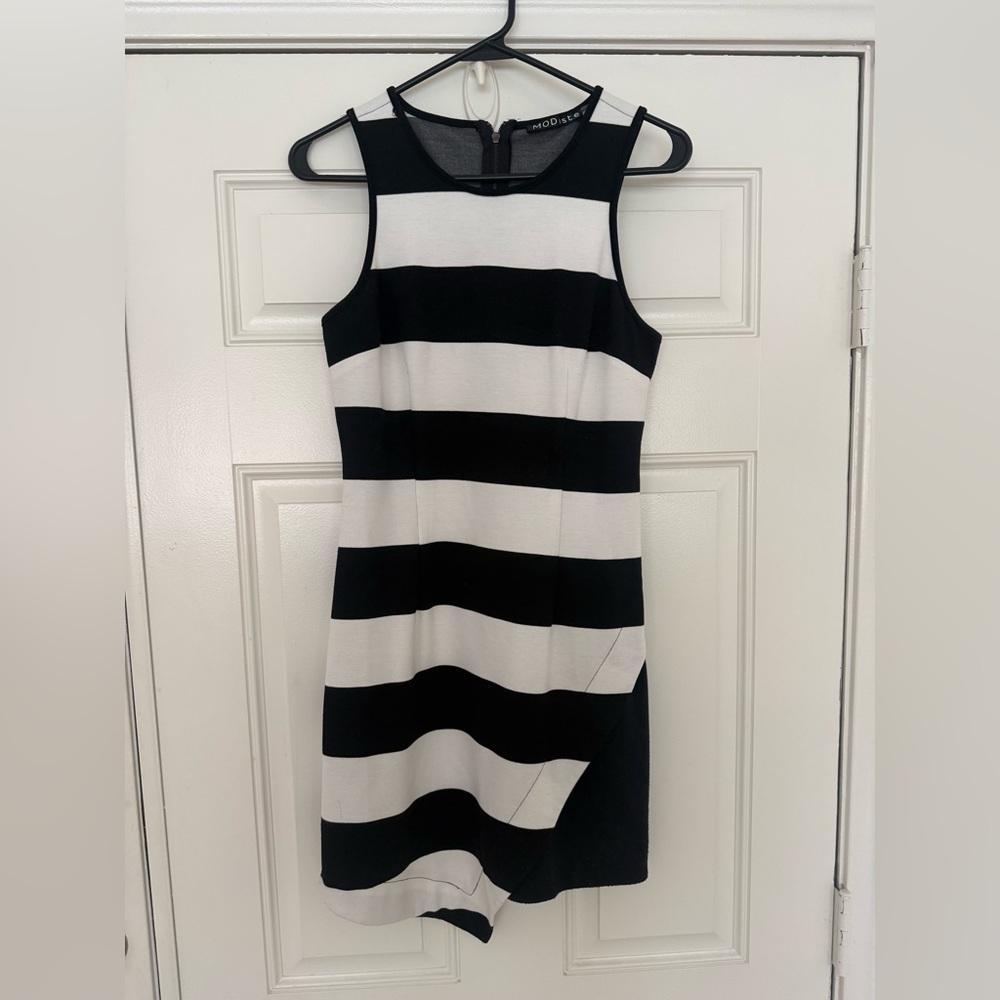 Elegant Black and White Striped Mini Dress